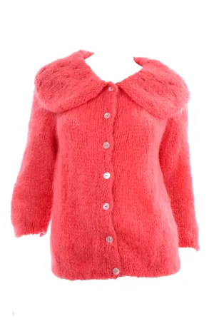 1960s Famelia Italian Pink Mohair Cardigan w/ Oversized Collar