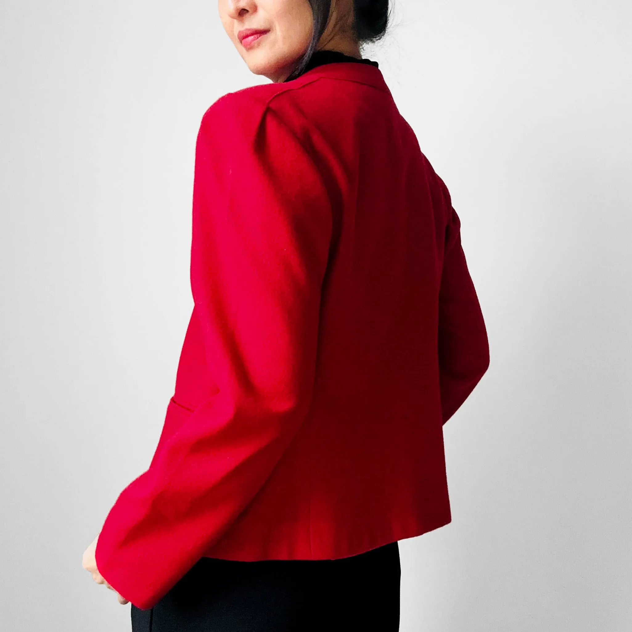 1970s - 1980s Red Wool Blend Button Front Collarless Jacket - Sz. S