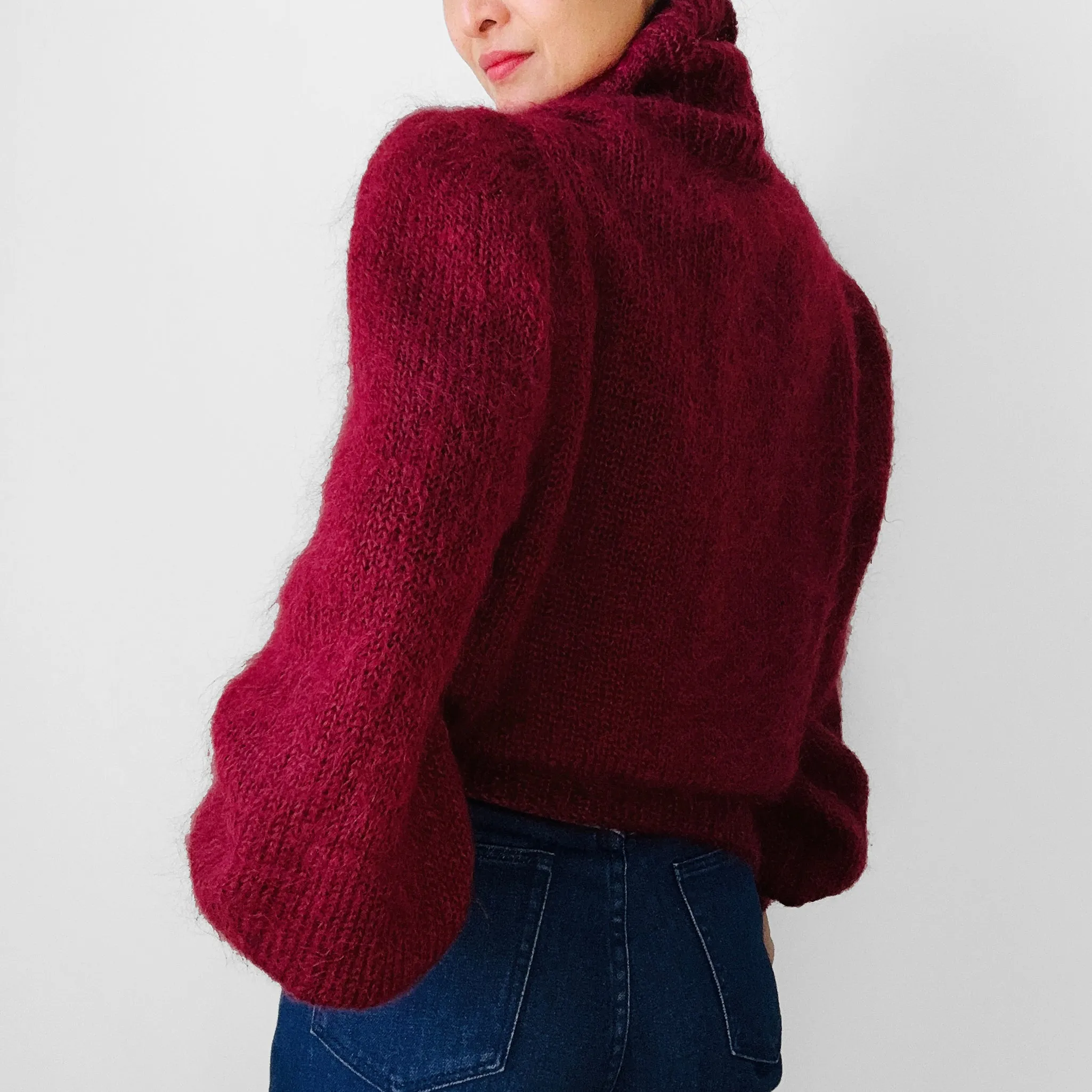 1980s Deep Wine Red Suttles & Seawind Made in Canada Mohair Knit Statement Cardigan Sweater