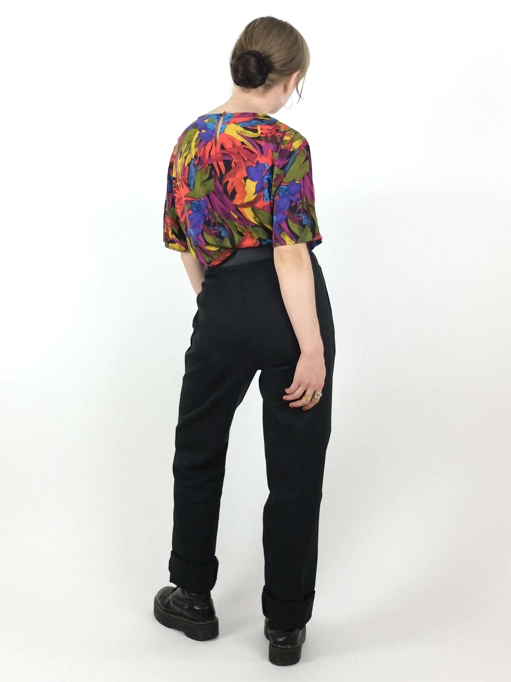80s Floral Tropical Short Sleeve Blouse