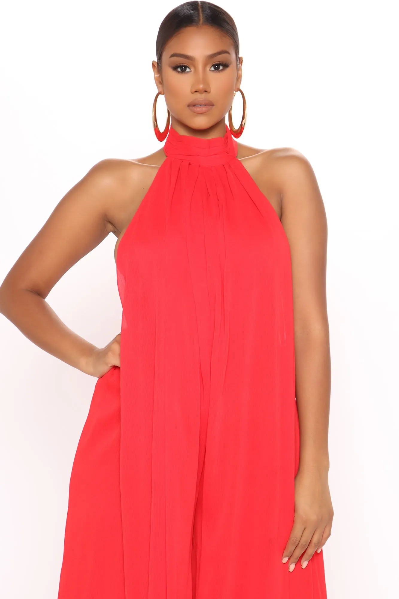 All The Flow Wide Leg Jumpsuit - Red
