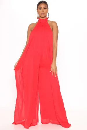 All The Flow Wide Leg Jumpsuit - Red