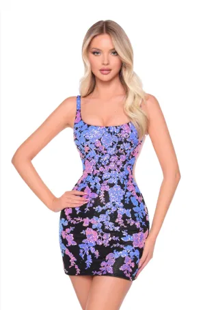 Amarra 88041 Short Homecoming Dress Sequin Corset Cocktail Gown Scoop Neck Shimmer