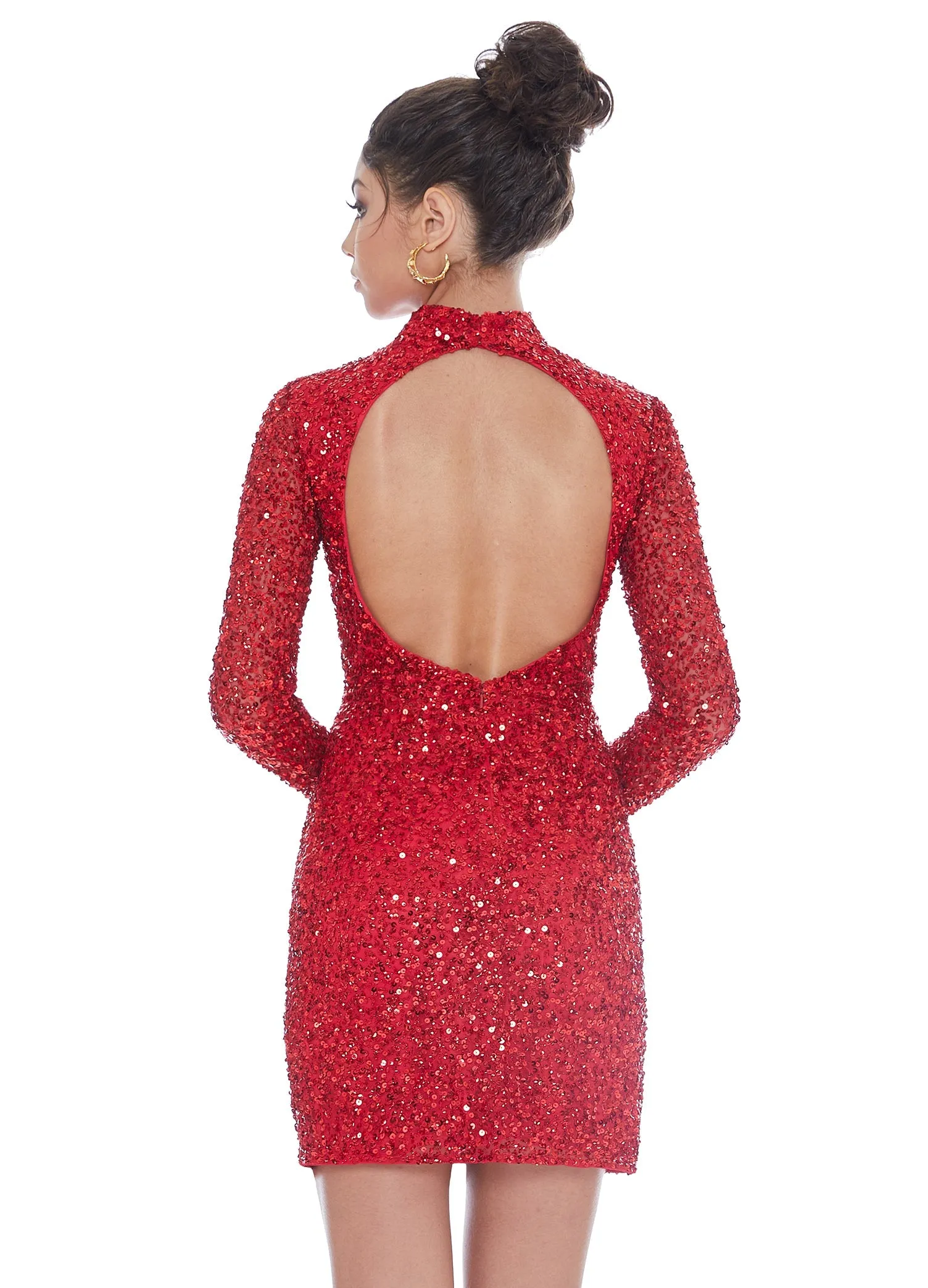 Ashley Lauren 4252 Size 12 Jade Cocktail Dress long sleeve short sequin fitted homecoming dress