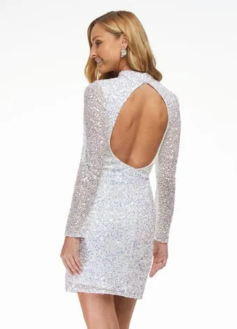 Ashley Lauren 4252 Size 12 Jade Cocktail Dress long sleeve short sequin fitted homecoming dress