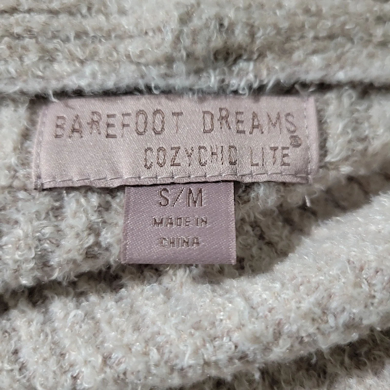 Barefoot Dreams CozyChic Lite Ribbed Robe Oatmeal Taupe Beige Fuzzy Slouchy Wrap Size Small Medium