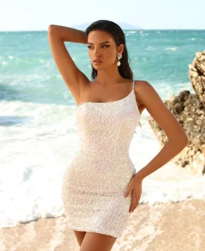 Blush Prom 20410 Size 2 Short Fitted One Shoulder Cocktail Dress Sequins Backless Formal