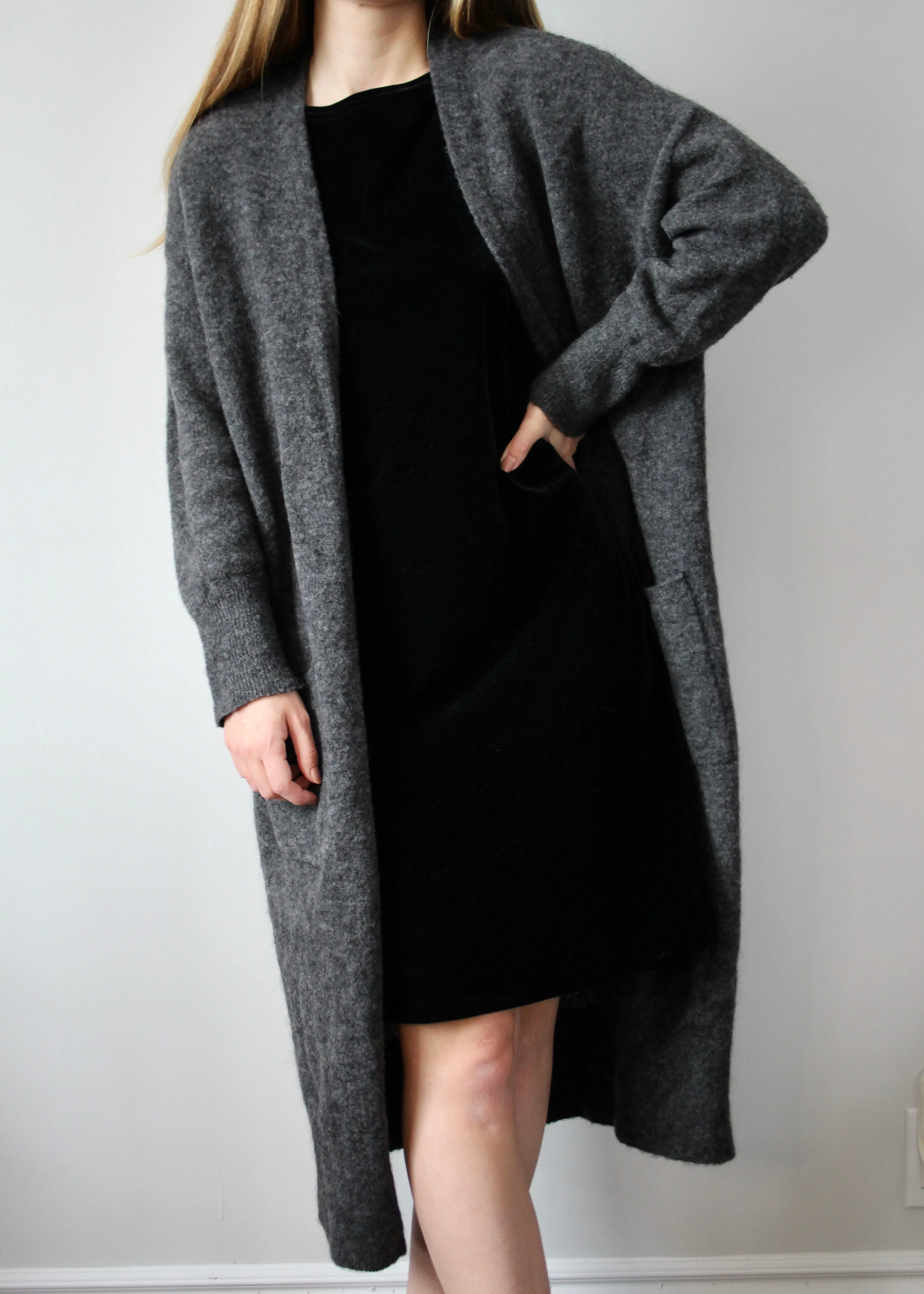 Charcoal Mohair-Blend Longline Cardigan