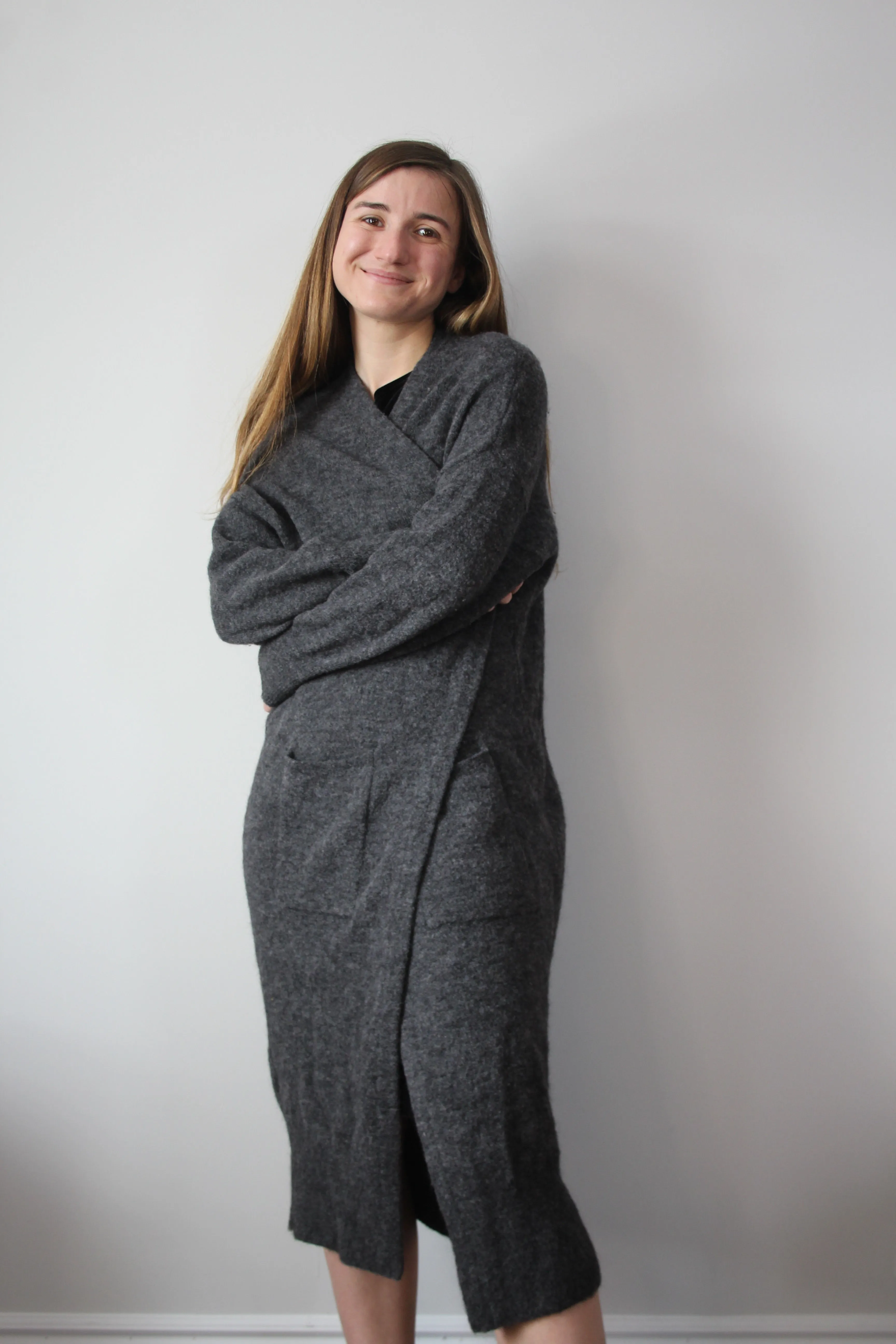 Charcoal Mohair-Blend Longline Cardigan