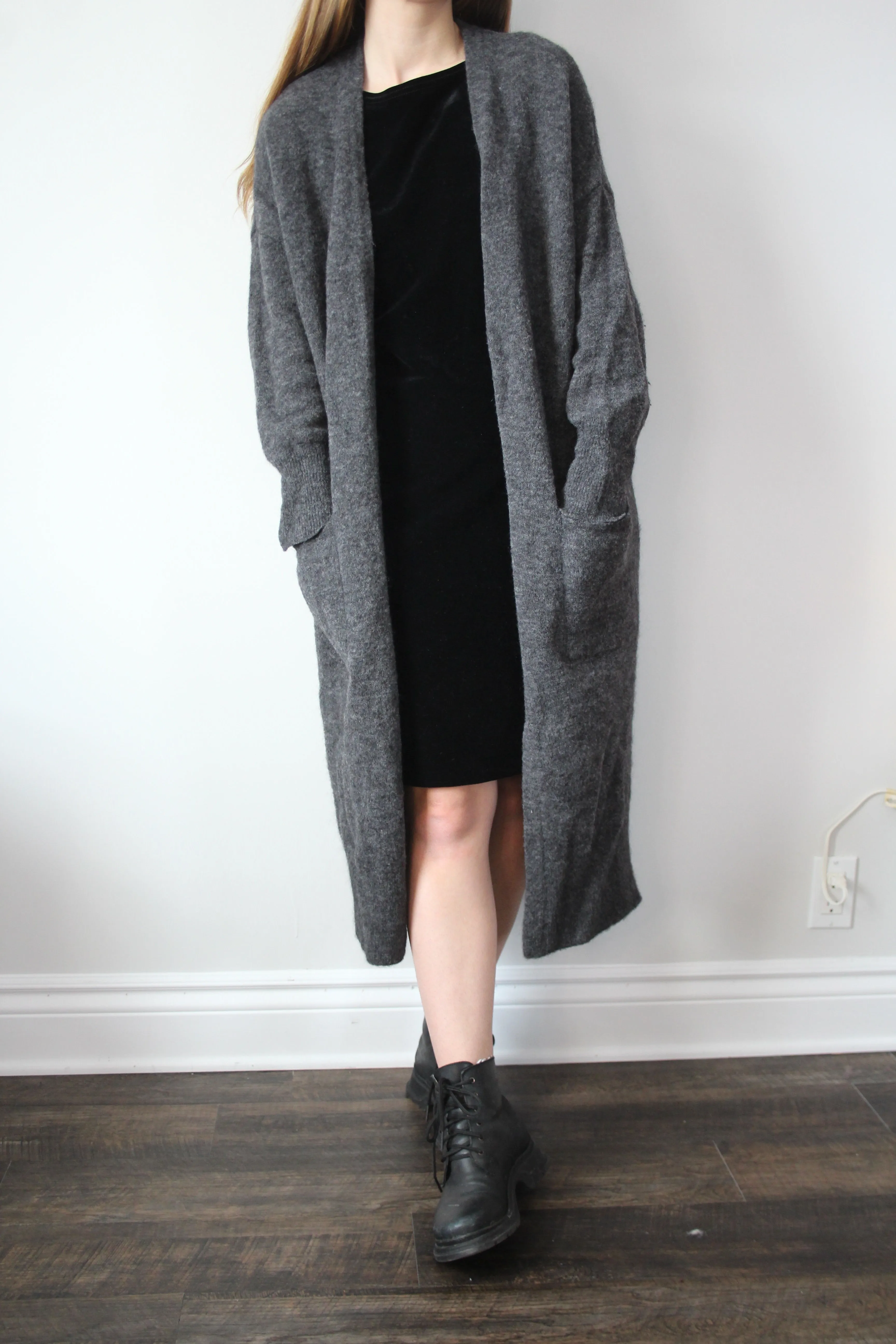 Charcoal Mohair-Blend Longline Cardigan