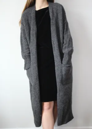 Charcoal Mohair-Blend Longline Cardigan