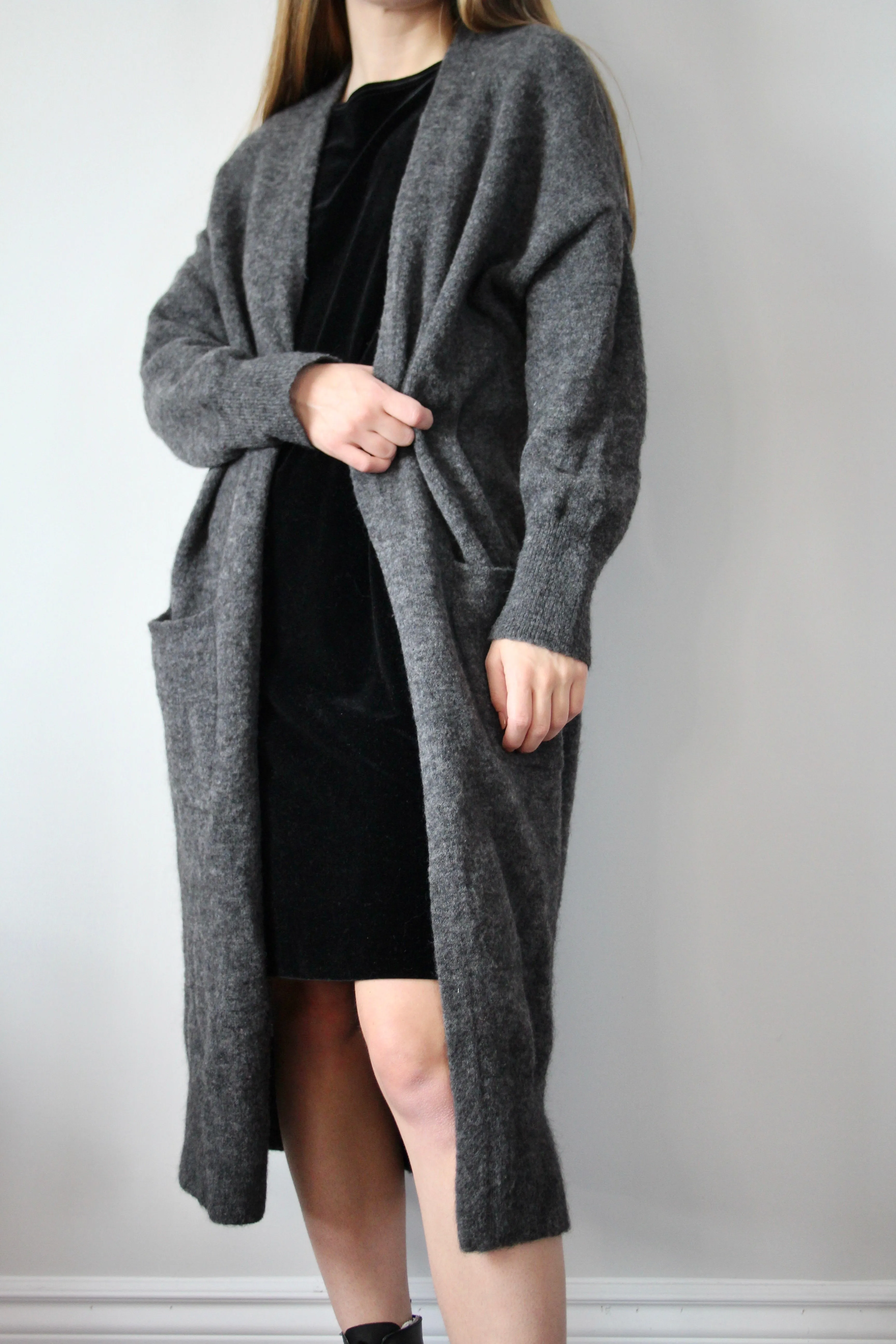 Charcoal Mohair-Blend Longline Cardigan