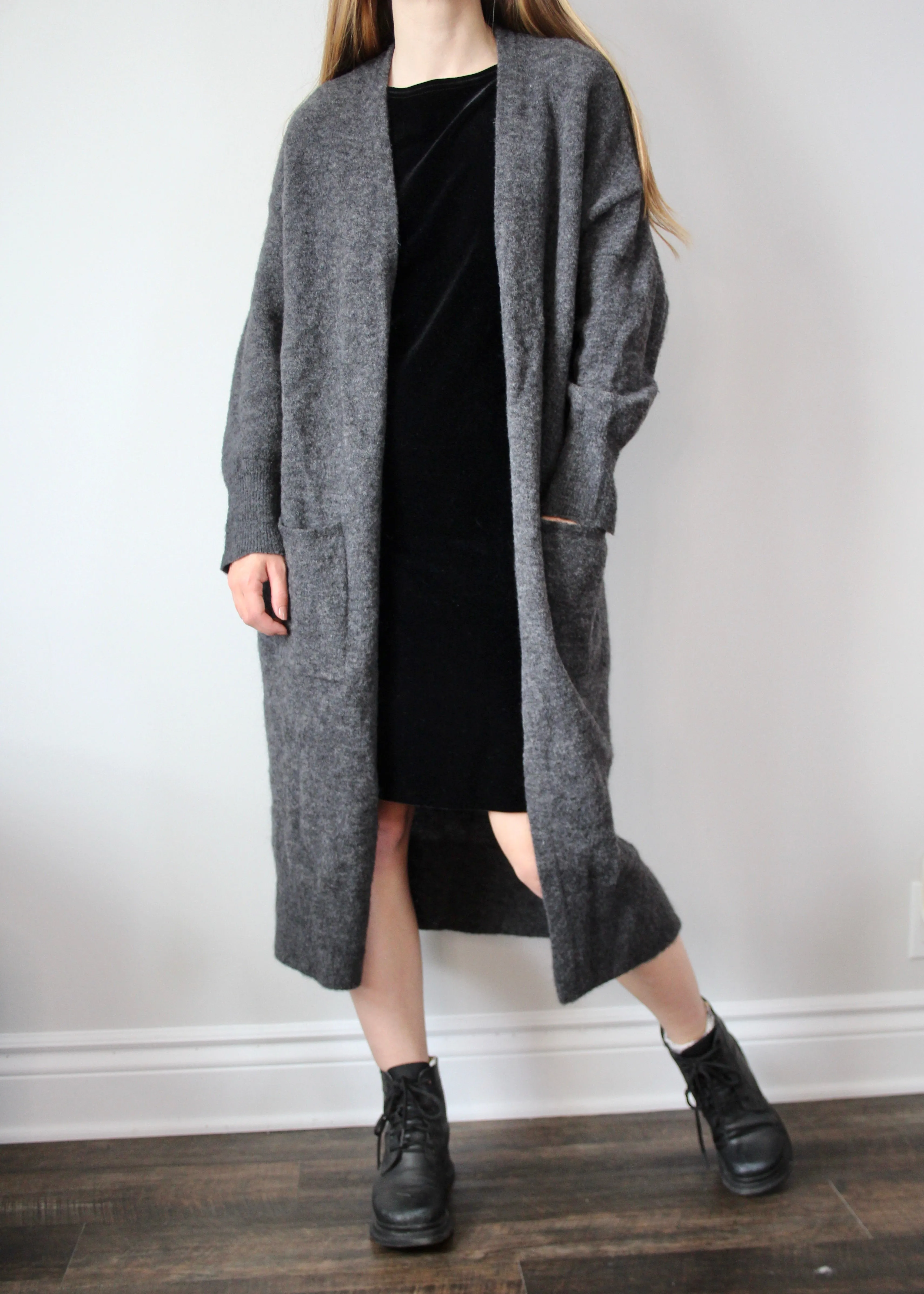 Charcoal Mohair-Blend Longline Cardigan