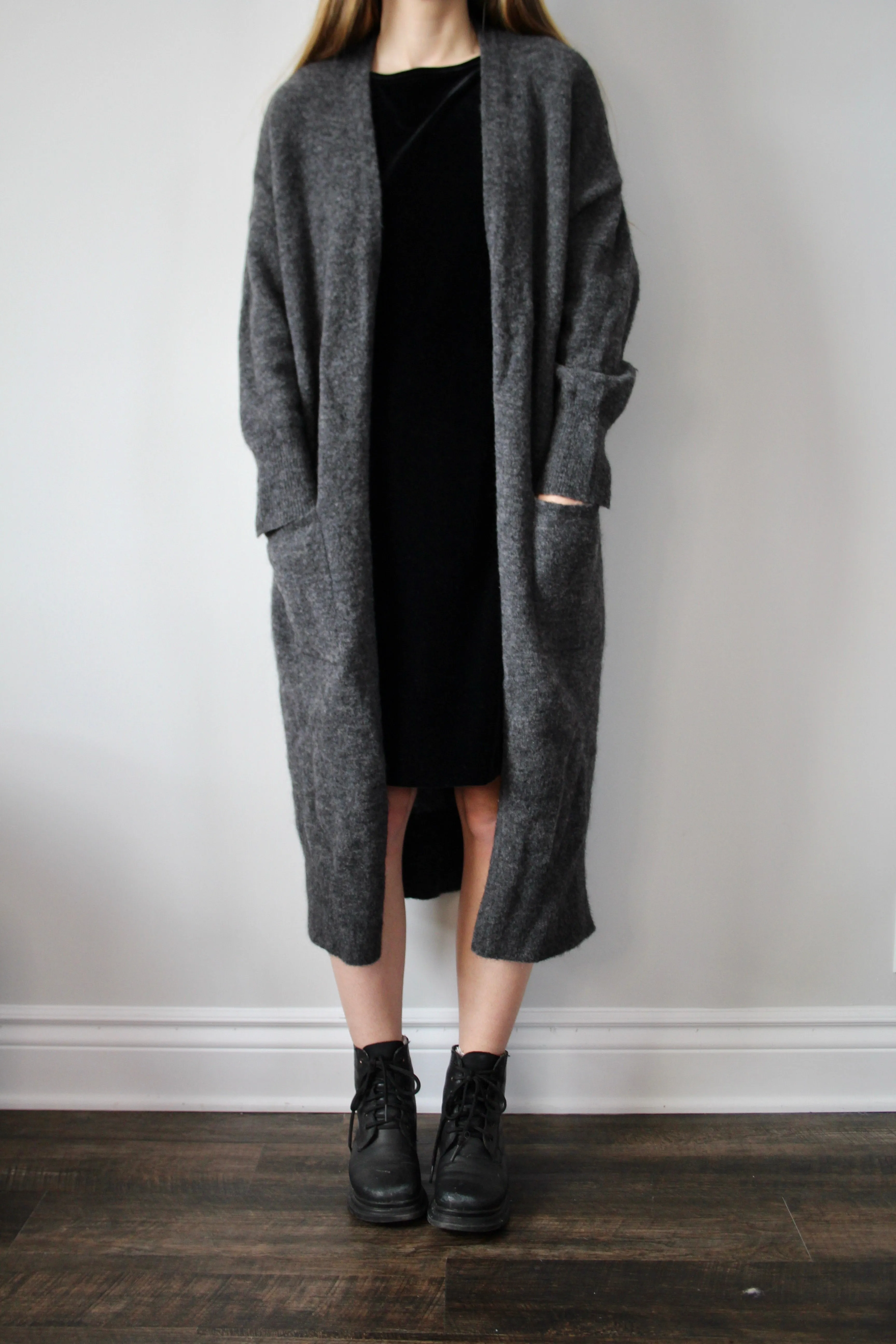 Charcoal Mohair-Blend Longline Cardigan