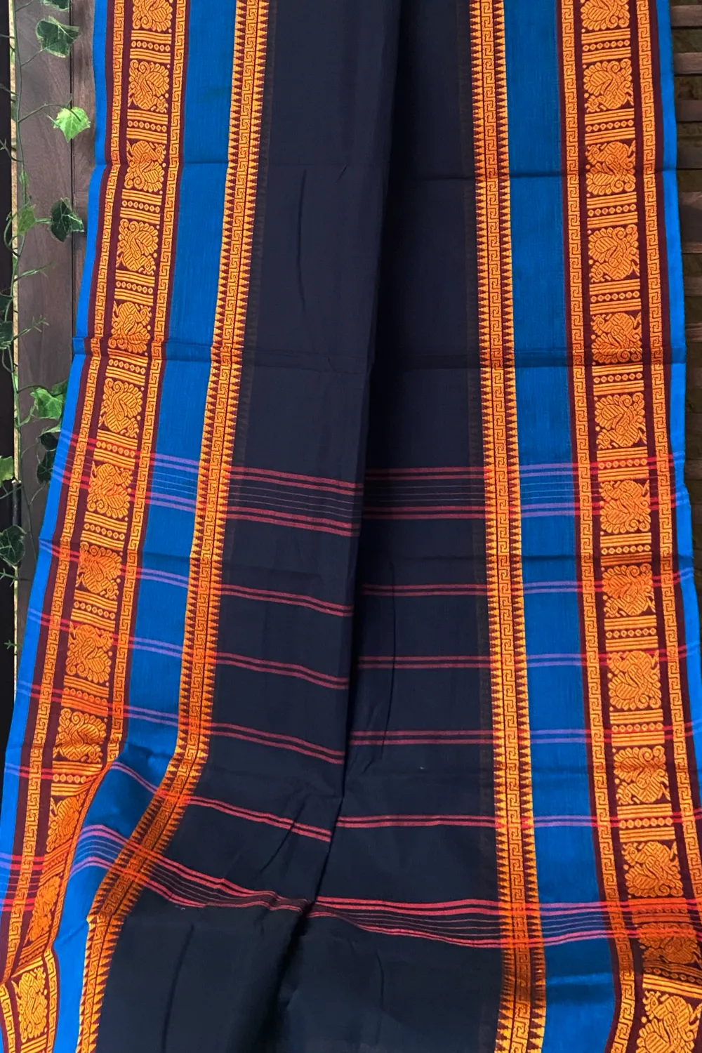 chettinad cotton saree - deep blue & cobalt gold