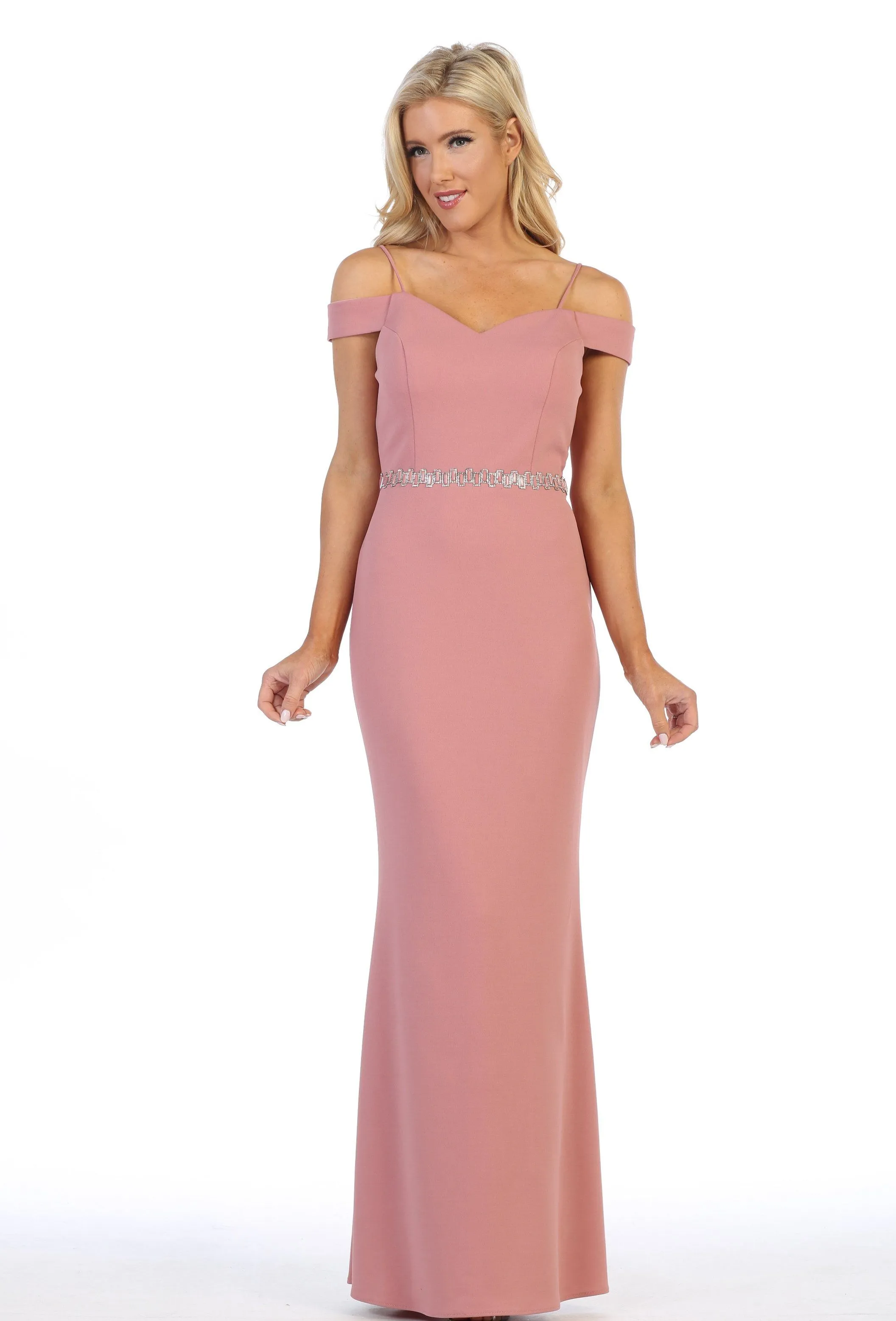 Cold Shoulder Long Mermaid Dress with Jeweled Waistband by Celavie 6395