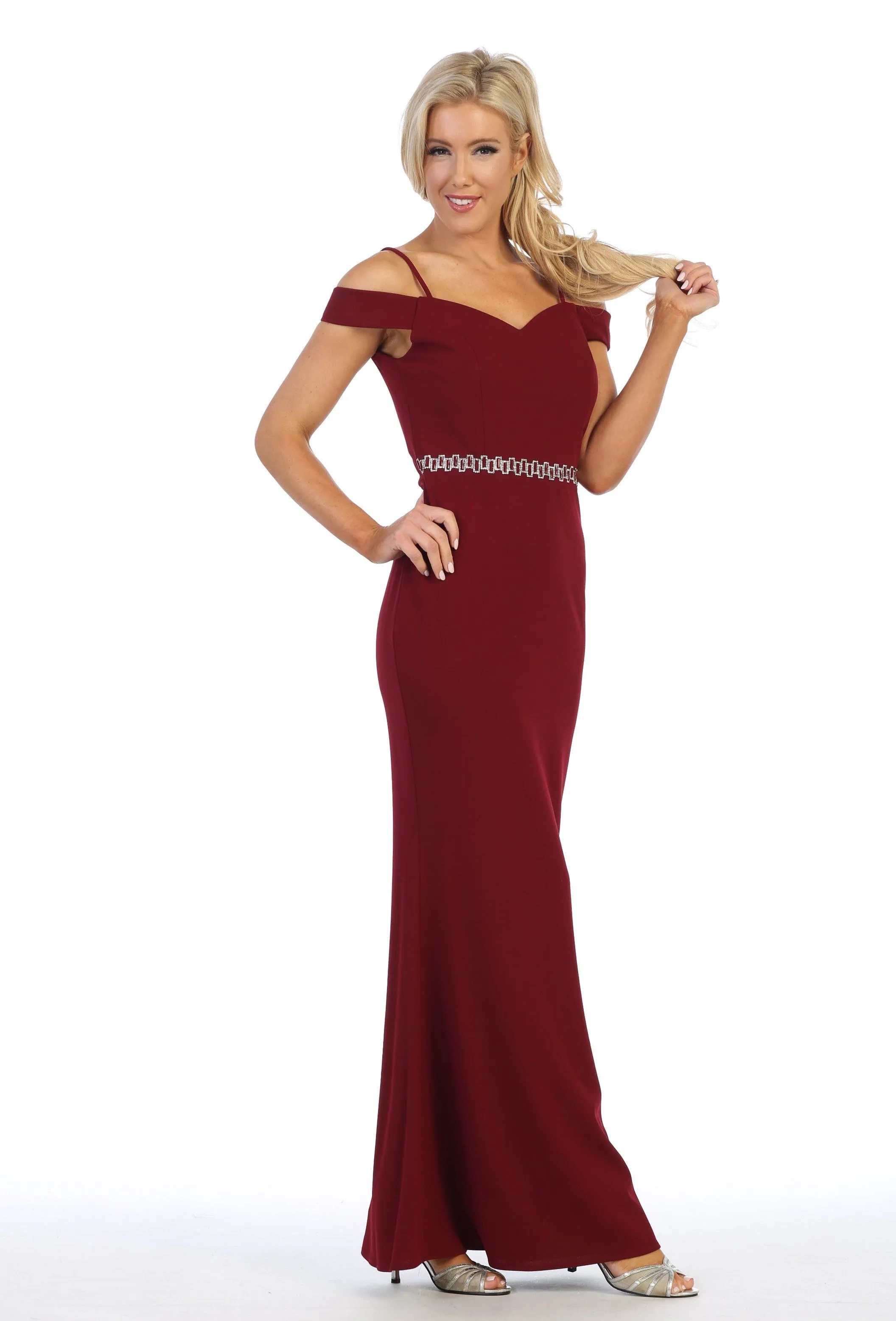Cold Shoulder Long Mermaid Dress with Jeweled Waistband by Celavie 6395