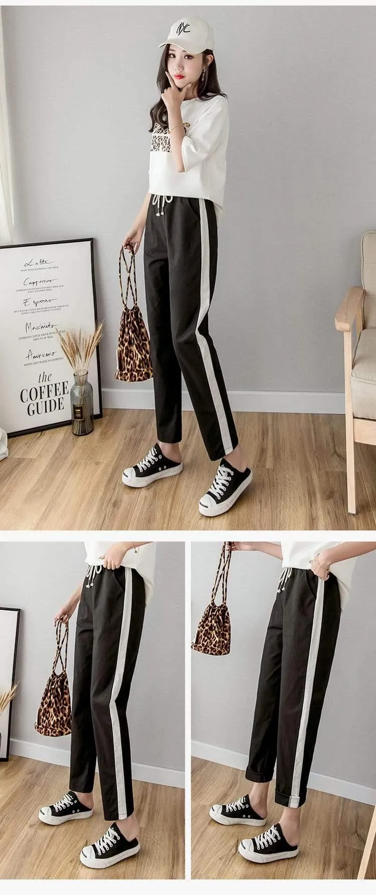 Cotton Linen Ankle Length Striped Pants