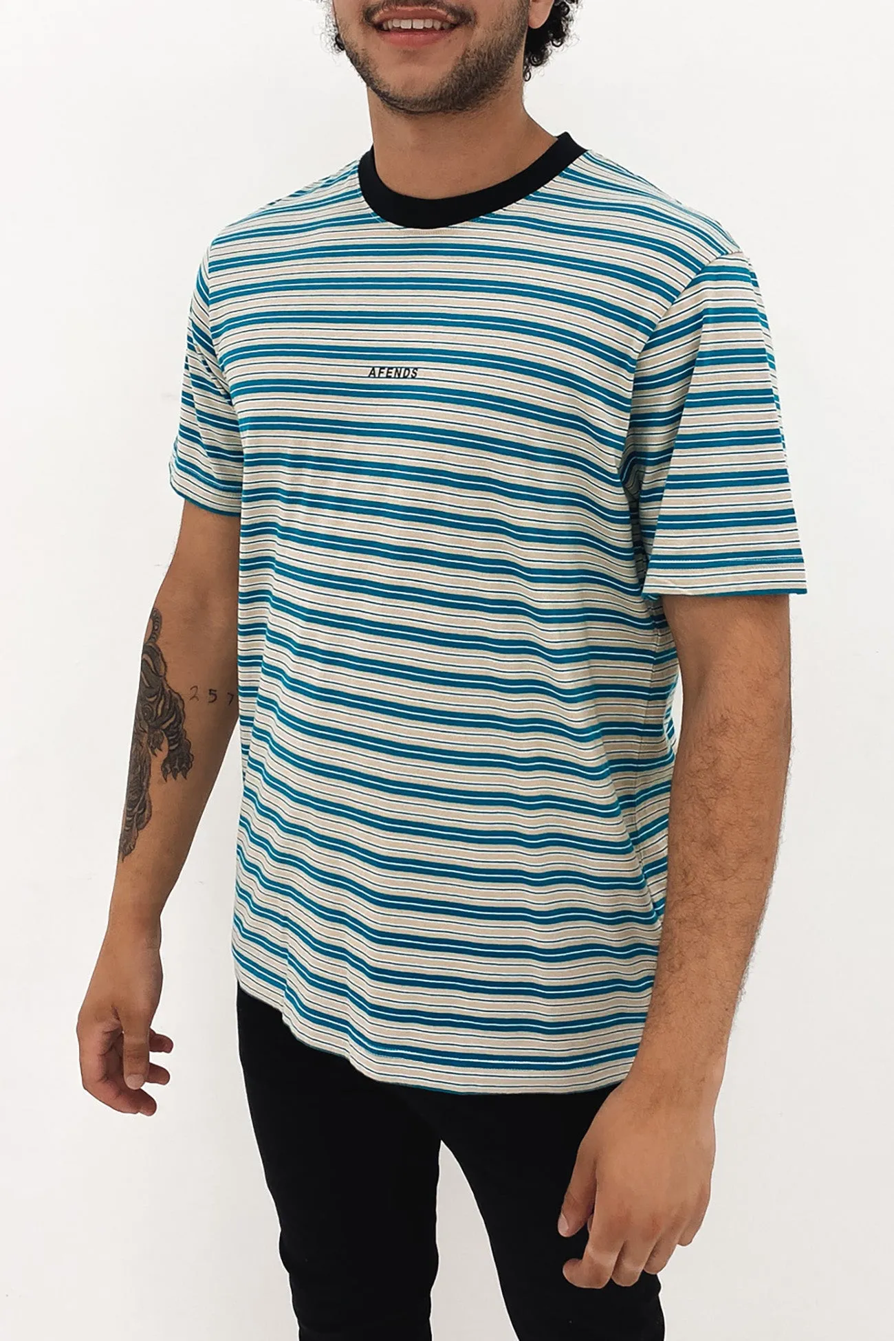 ENDER Recycled Stripe Retro Fit Tee Azure Stripe