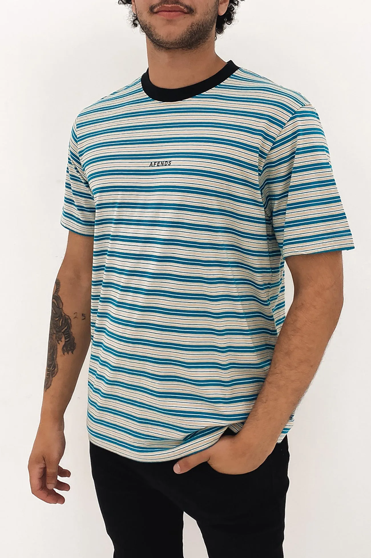 ENDER Recycled Stripe Retro Fit Tee Azure Stripe