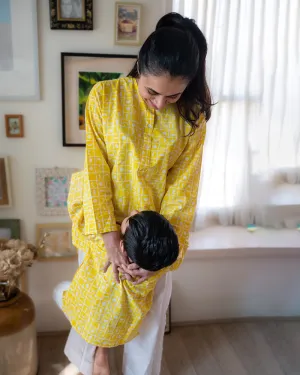 I want to be like grandpa’ kurta pajama set in yellow moon chase - Grown up version