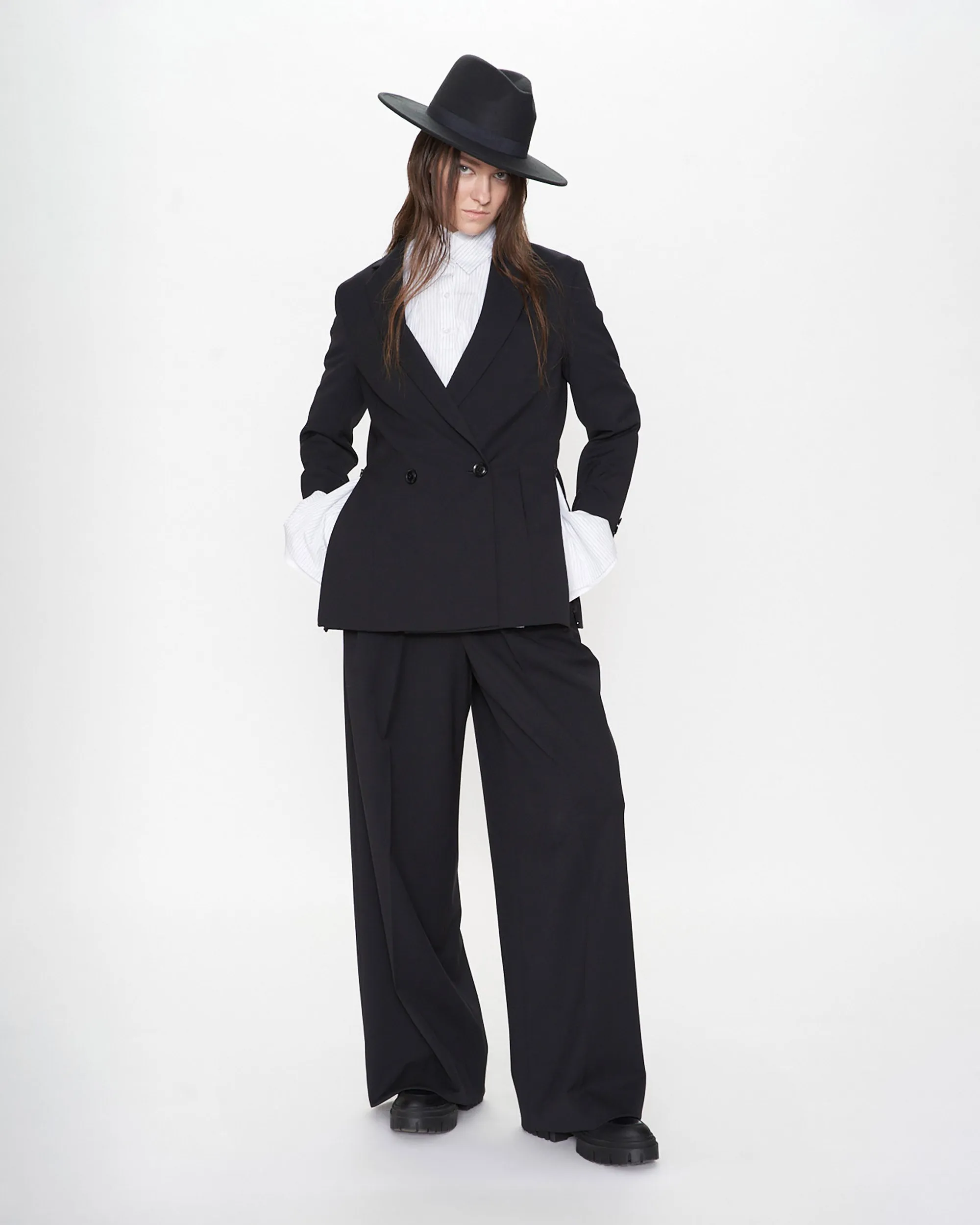 Impression Wool Mix Double Breasted Mid Length Blazer