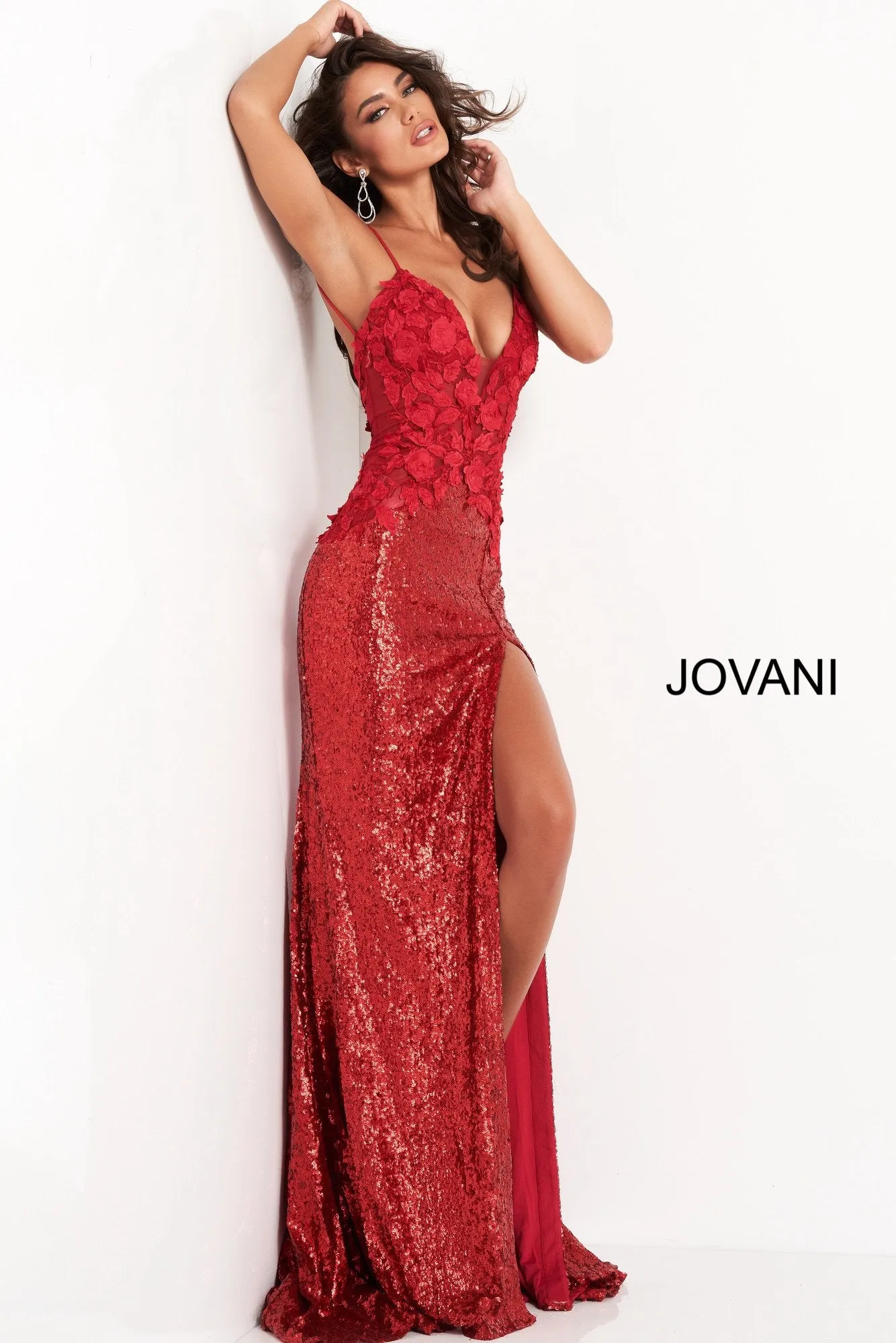 Jovani 06426 Prom Dress Long Fitted Sequin Floral Formal Gown Applique Prom Pageant Sexy