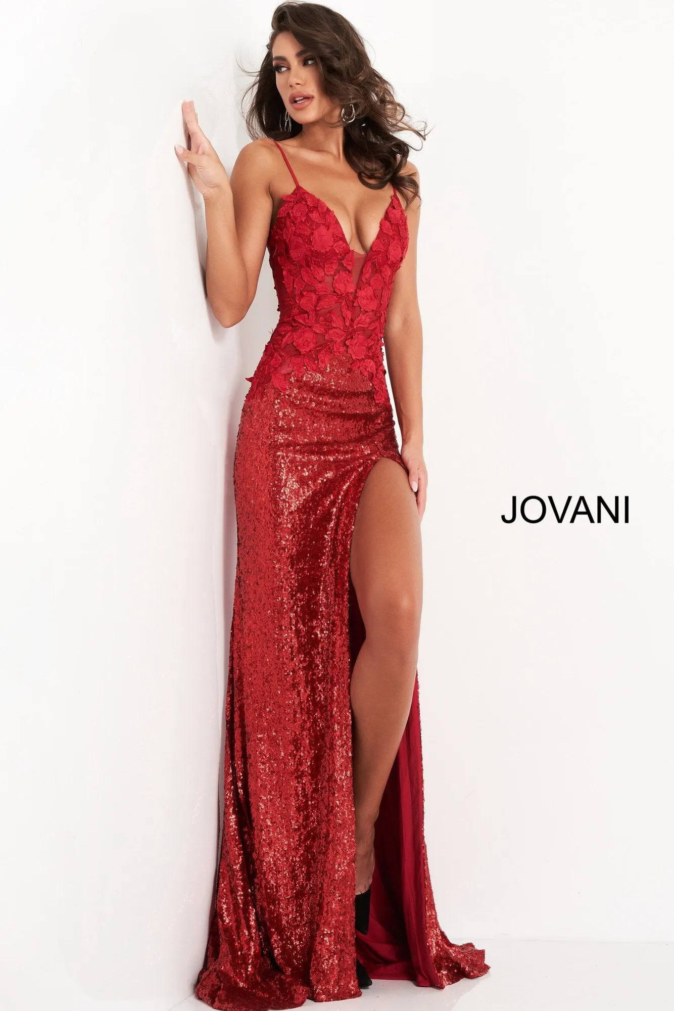 Jovani 06426 Prom Dress Long Fitted Sequin Floral Formal Gown Applique Prom Pageant Sexy