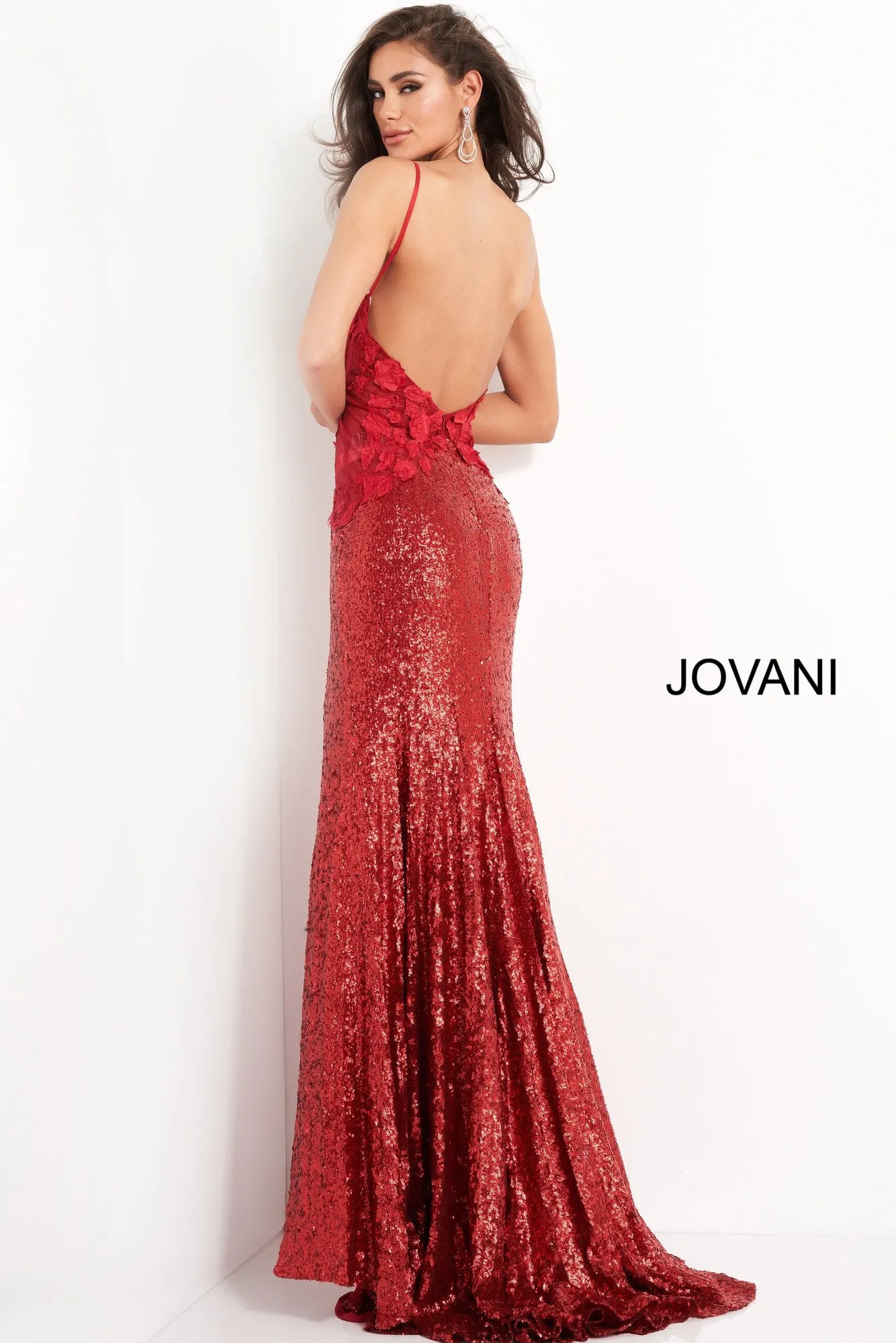 Jovani 06426 Prom Dress Long Fitted Sequin Floral Formal Gown Applique Prom Pageant Sexy