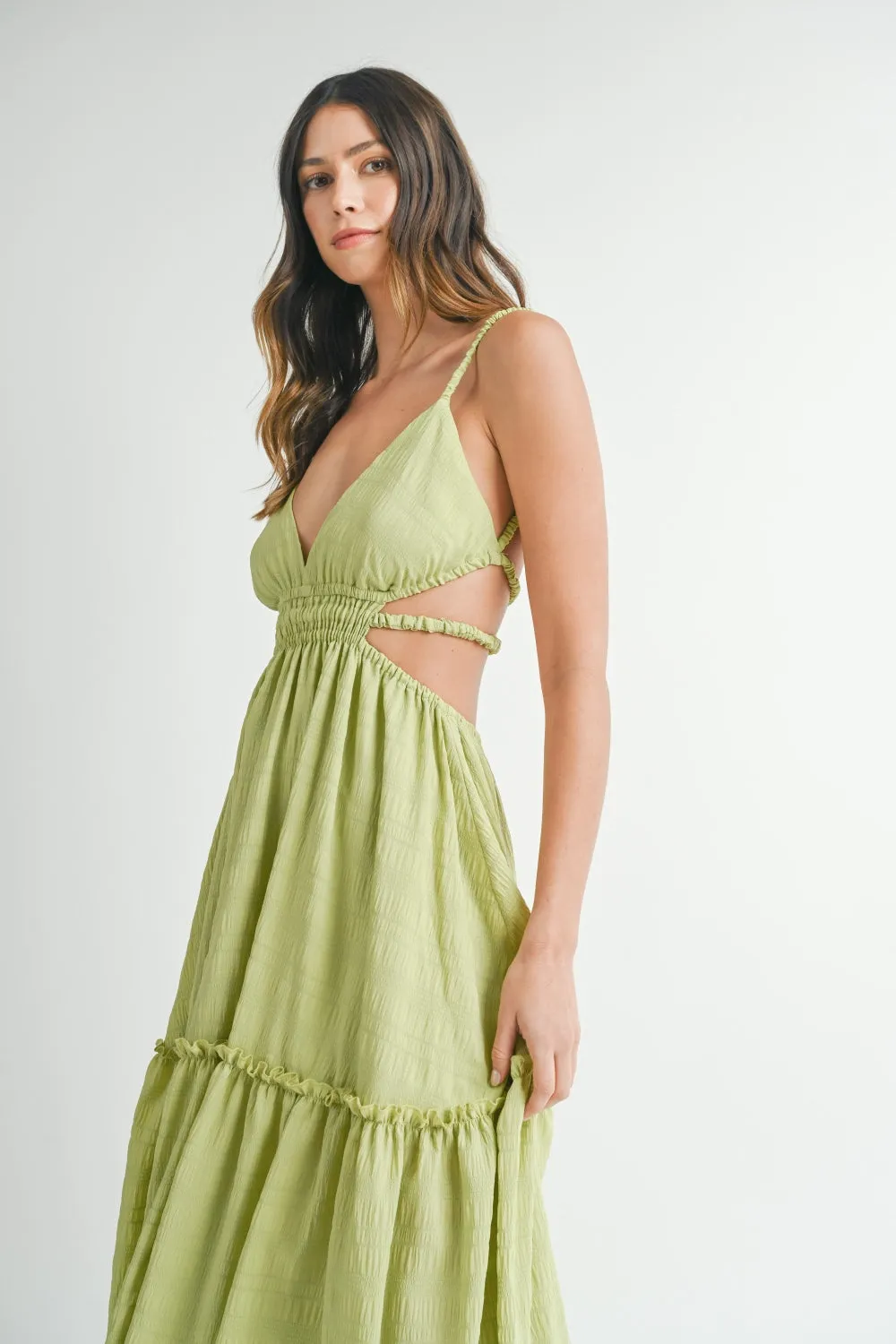 KESLEY Green Cutout Waist Backless Maxi Dress Open Back Casual Long Summer Dress