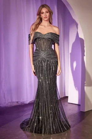 Ladivine CD785 Crystal mermaid off the shoulder dress Formal evening gown strapless detachable