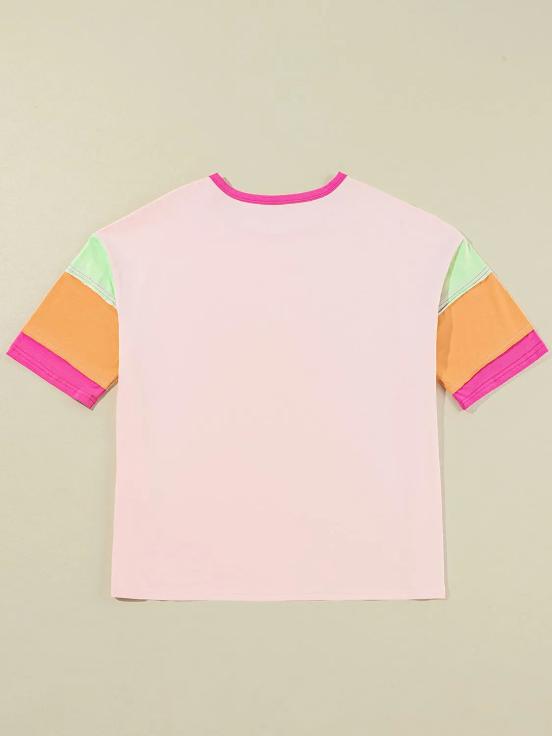 Letter Graphic Color Block Round Neck Half Sleeve T-Shirt