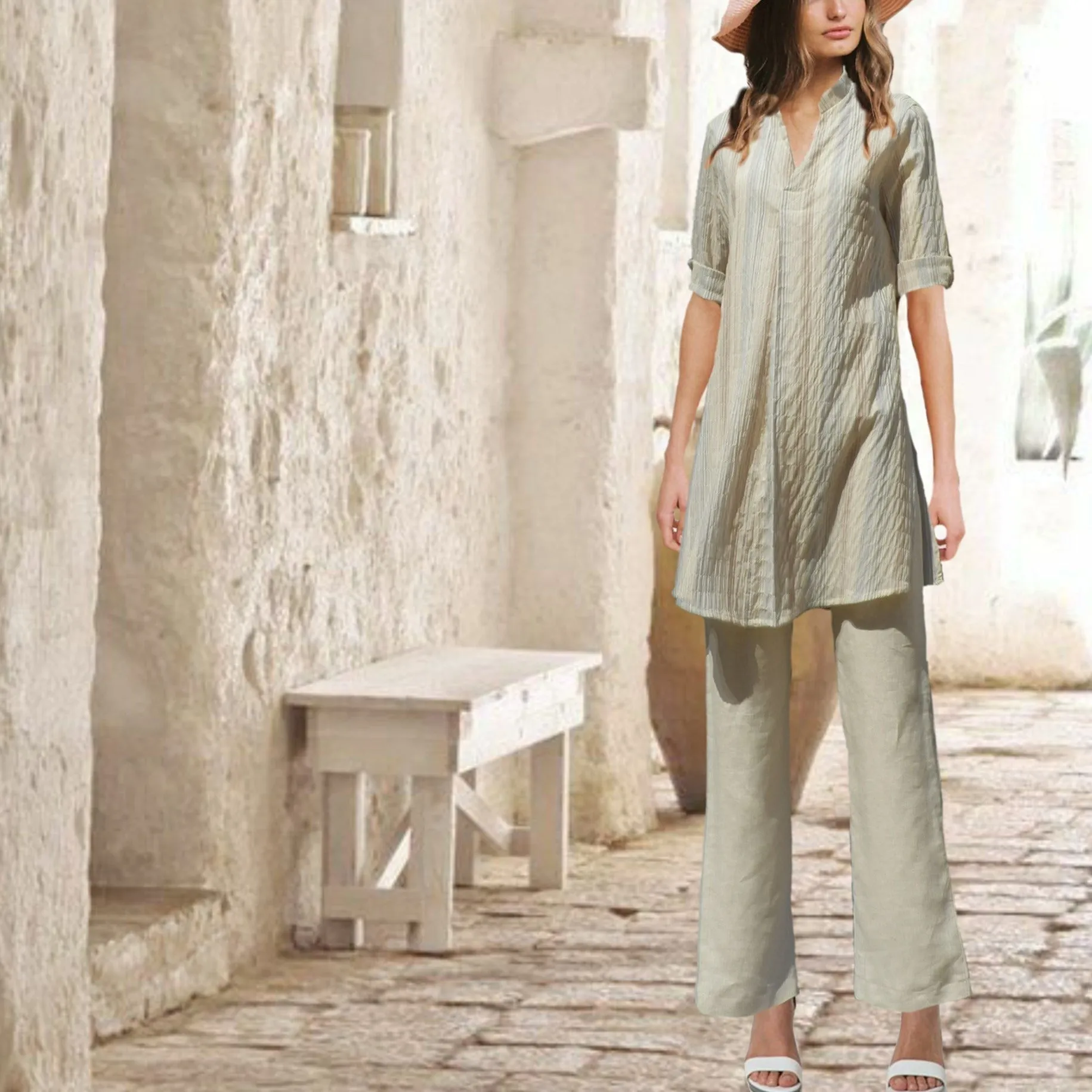 linnen bandplooibroek / linen pleated trousers
