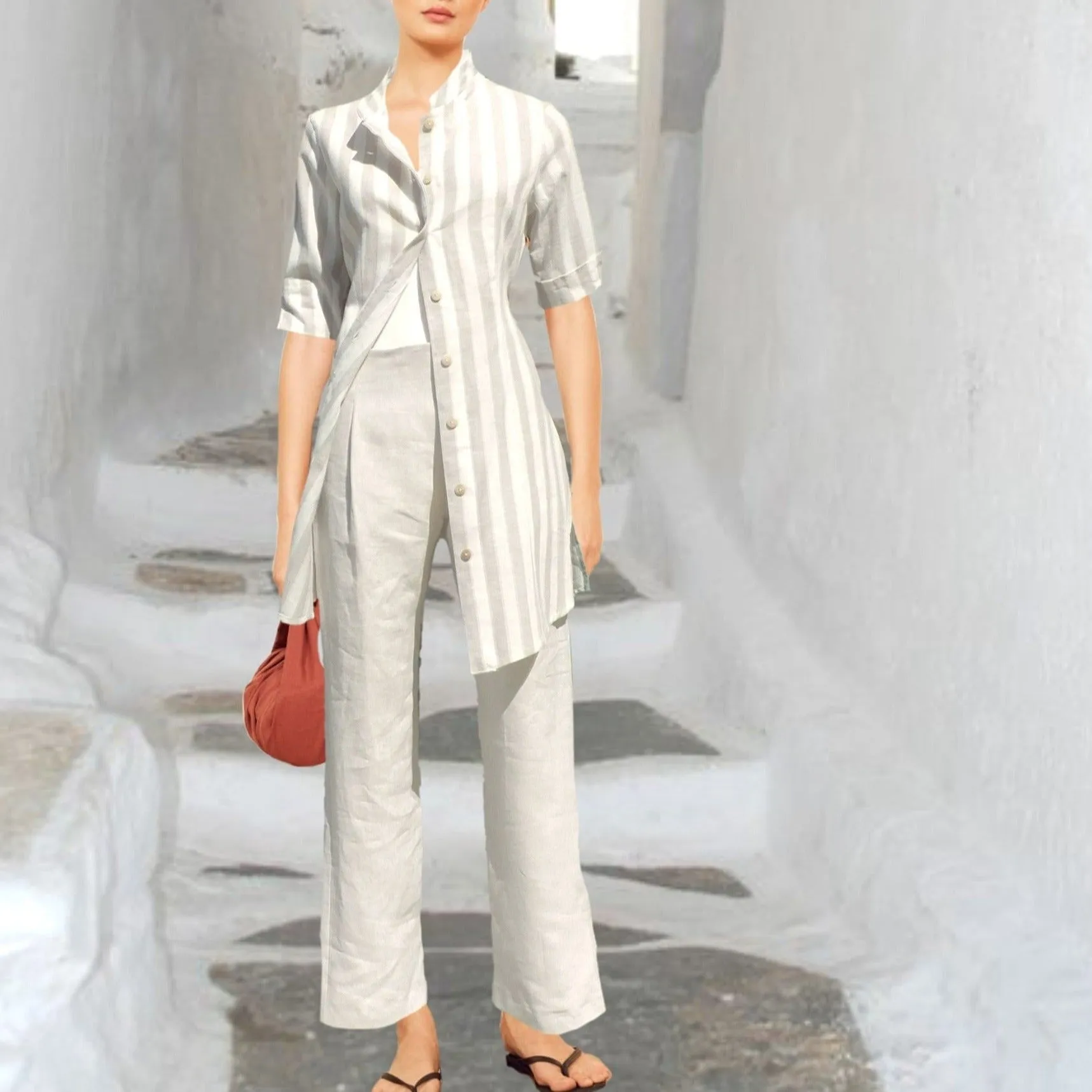 linnen bandplooibroek / linen pleated trousers