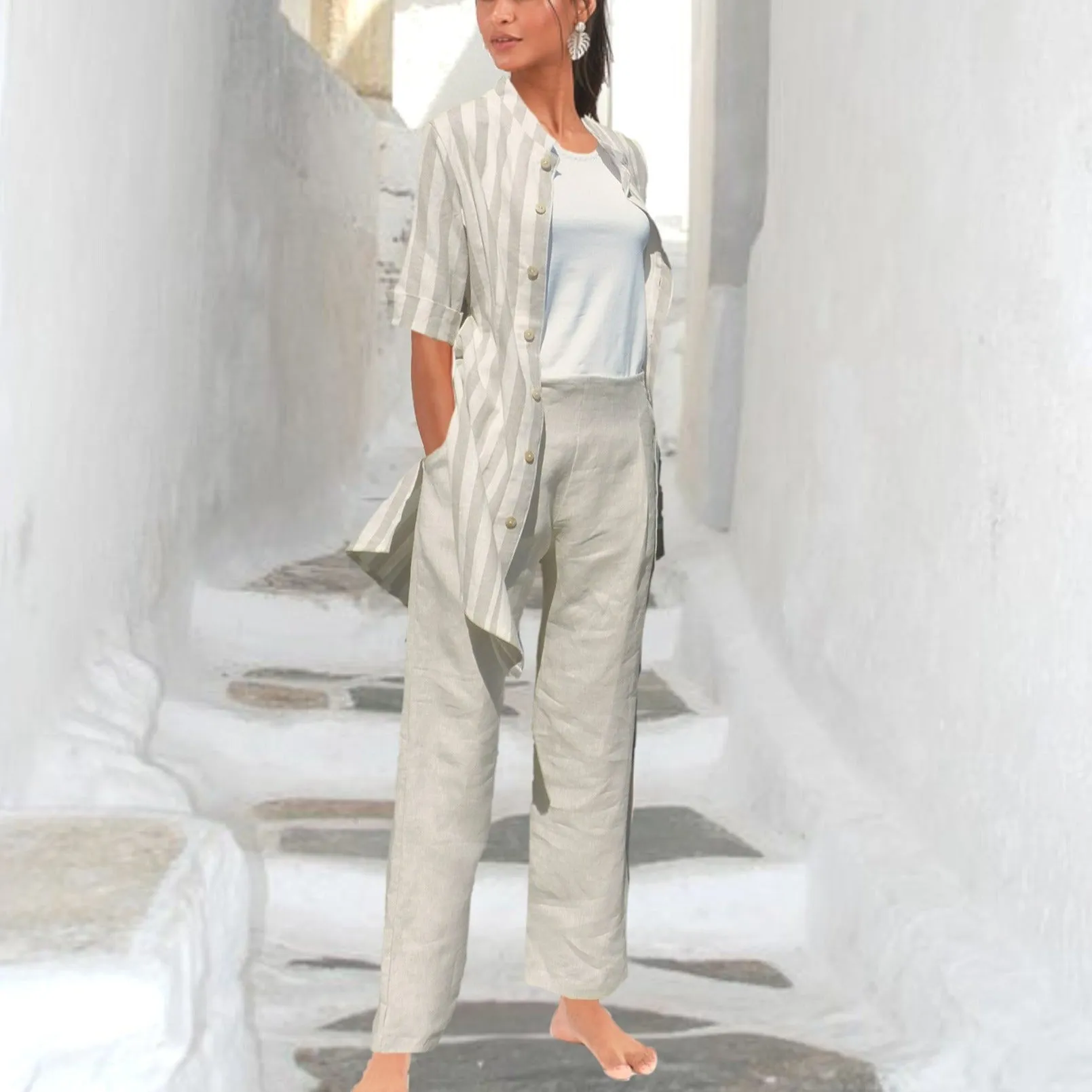 linnen bandplooibroek / linen pleated trousers