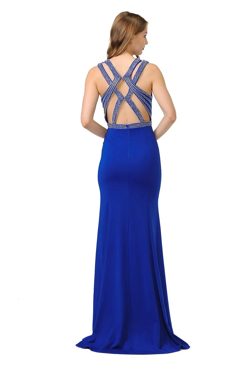 Long Trumpet Dress with Beaded Strappy Back by Poly USA 8230