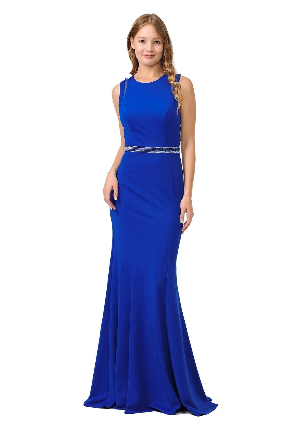 Long Trumpet Dress with Beaded Strappy Back by Poly USA 8230