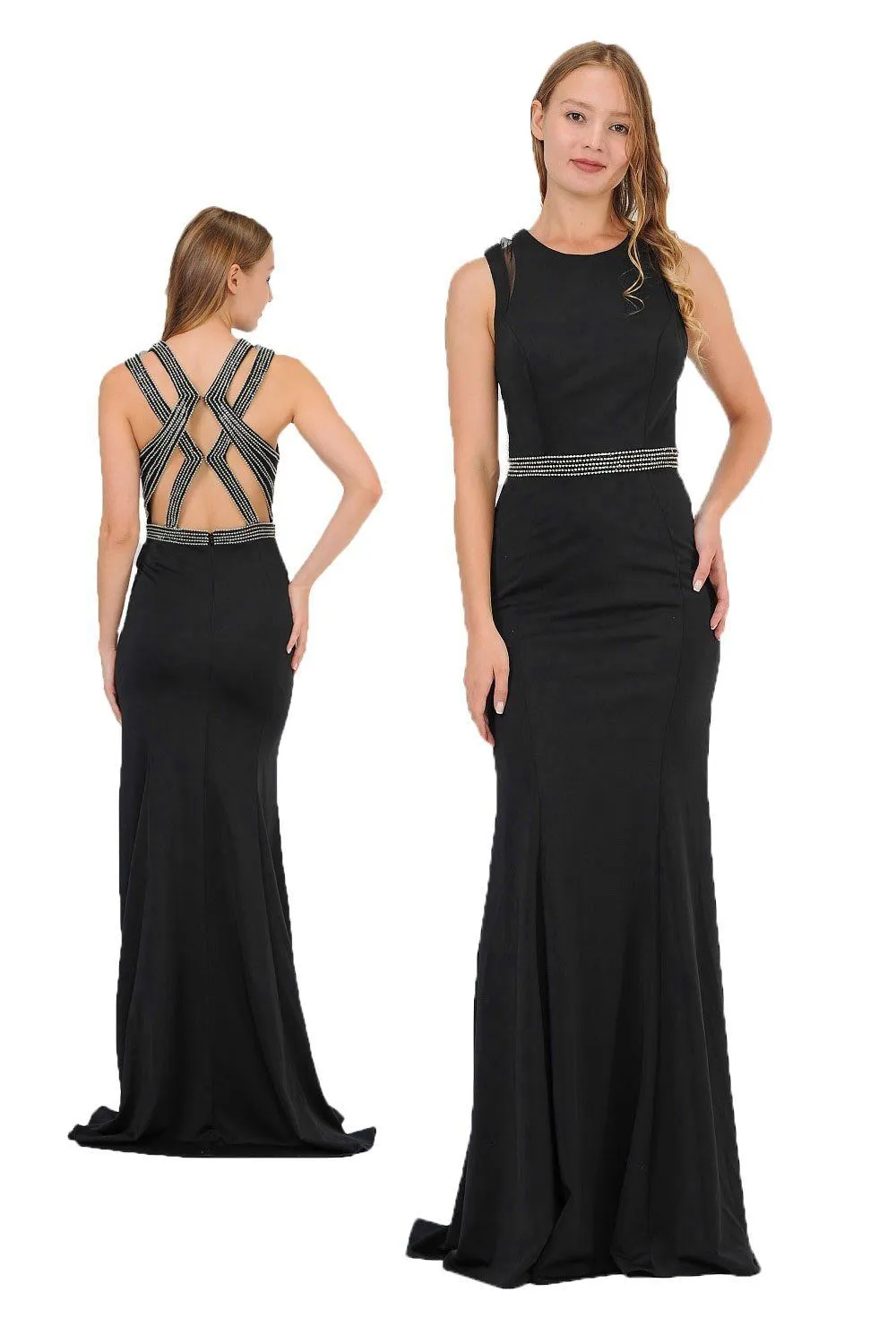Long Trumpet Dress with Beaded Strappy Back by Poly USA 8230