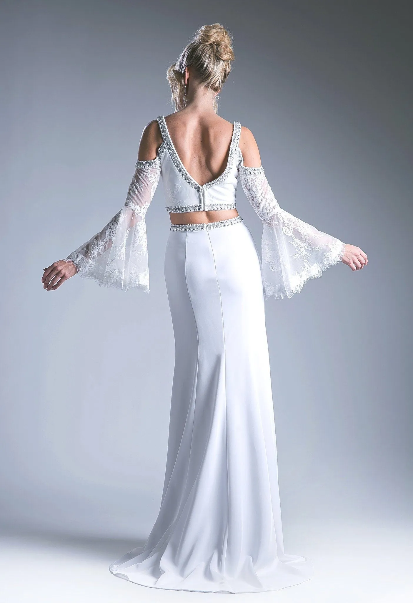 Long Two Piece Bell Sleeve Dress by Cinderella Divine 13114