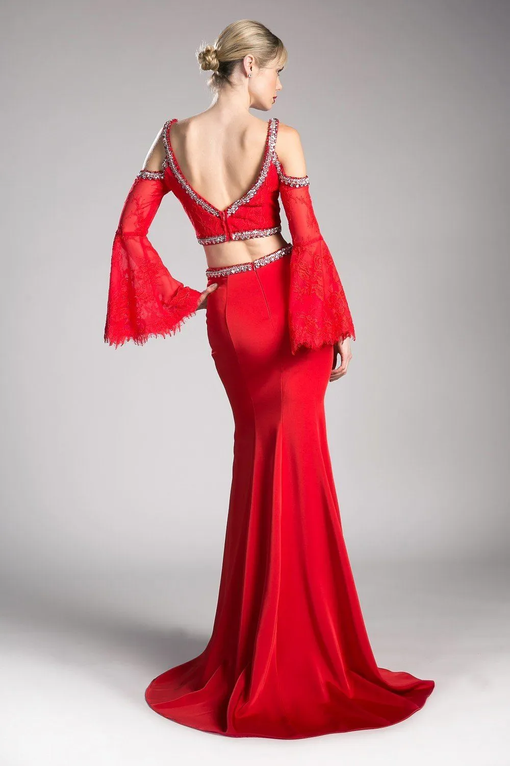 Long Two Piece Bell Sleeve Dress by Cinderella Divine 13114