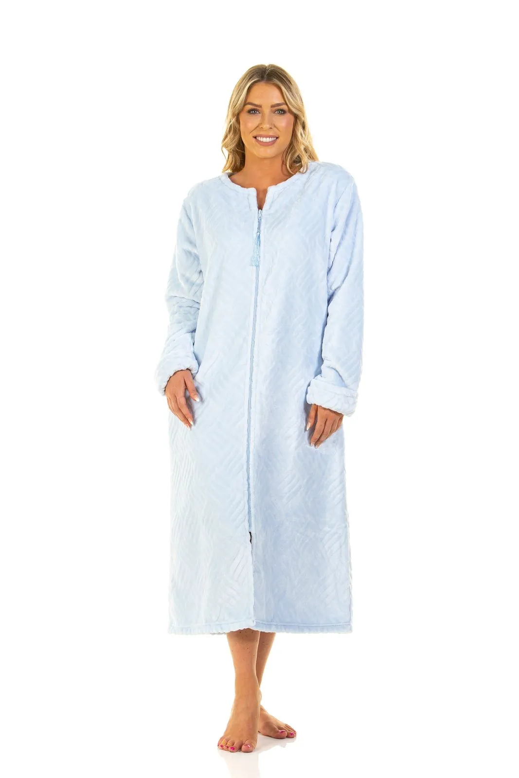 Luxury Embossed Tulip Pattern Zip Front Dressing Gown