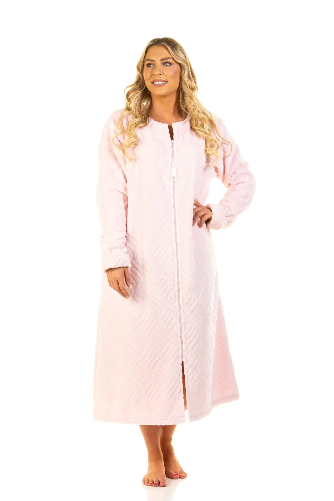 Luxury Embossed Tulip Pattern Zip Front Dressing Gown