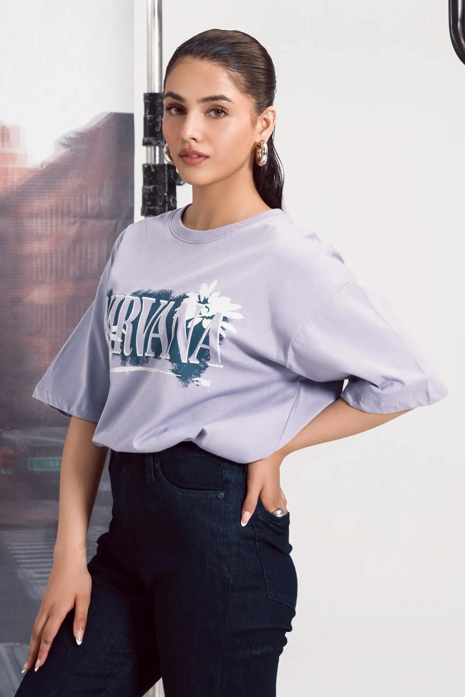 Mauve Oversized Graphic T-Shirt