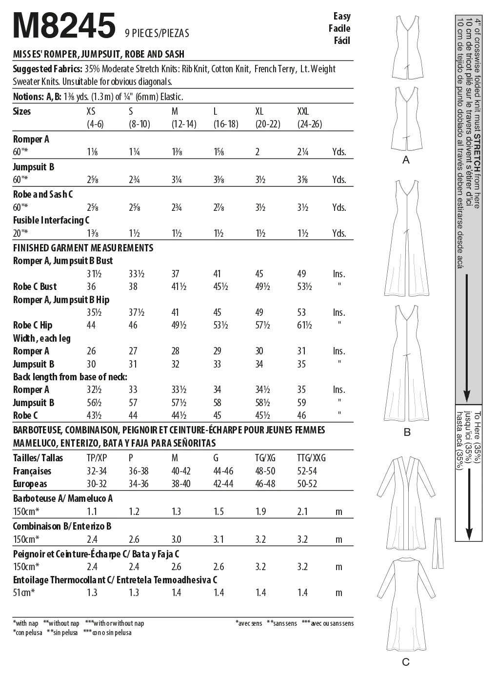McCall's Pattern 8245 Misses' Romper, Jumpsuit, Robe and Sash