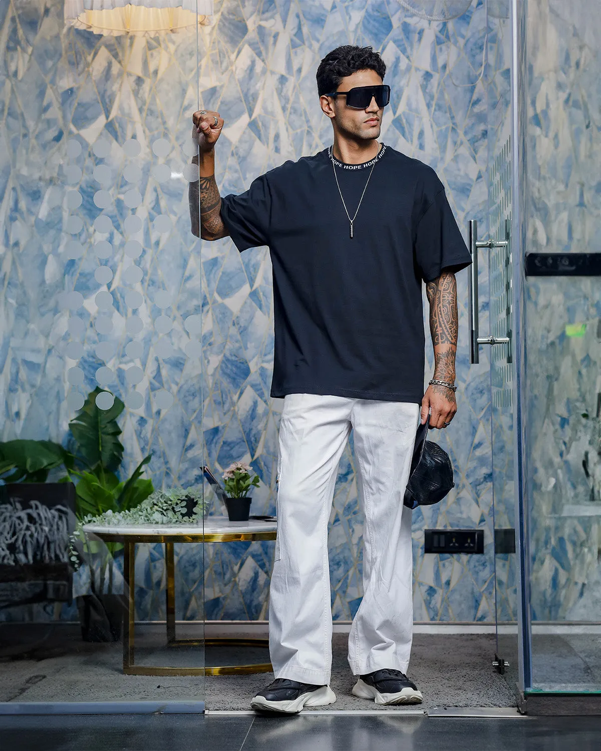 Men's Round Neck Black Oversized T-shirt