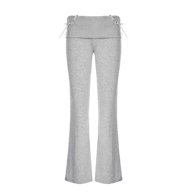 Metaversmall Korean Fashion Slim Autumn Sweatpants Women Trousers Appliques Low Waisted Casual Homewear Flared Pants Sweet Bottom