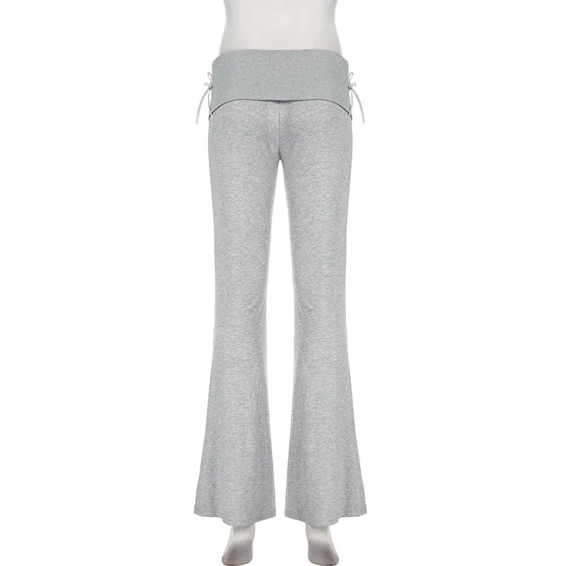 Metaversmall Korean Fashion Slim Autumn Sweatpants Women Trousers Appliques Low Waisted Casual Homewear Flared Pants Sweet Bottom