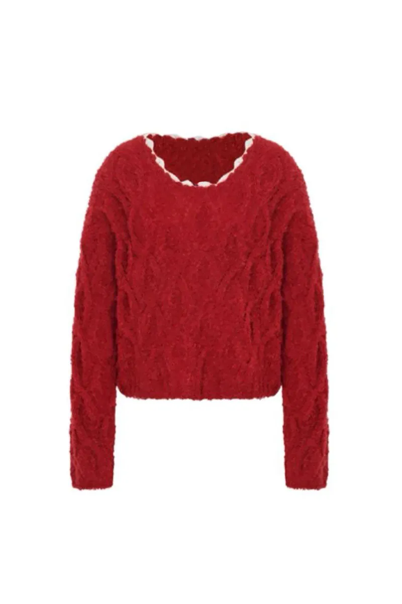 Oversized Mohair-Blend Cable Knit Scoop Neck Sweater