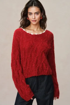 Oversized Mohair-Blend Cable Knit Scoop Neck Sweater