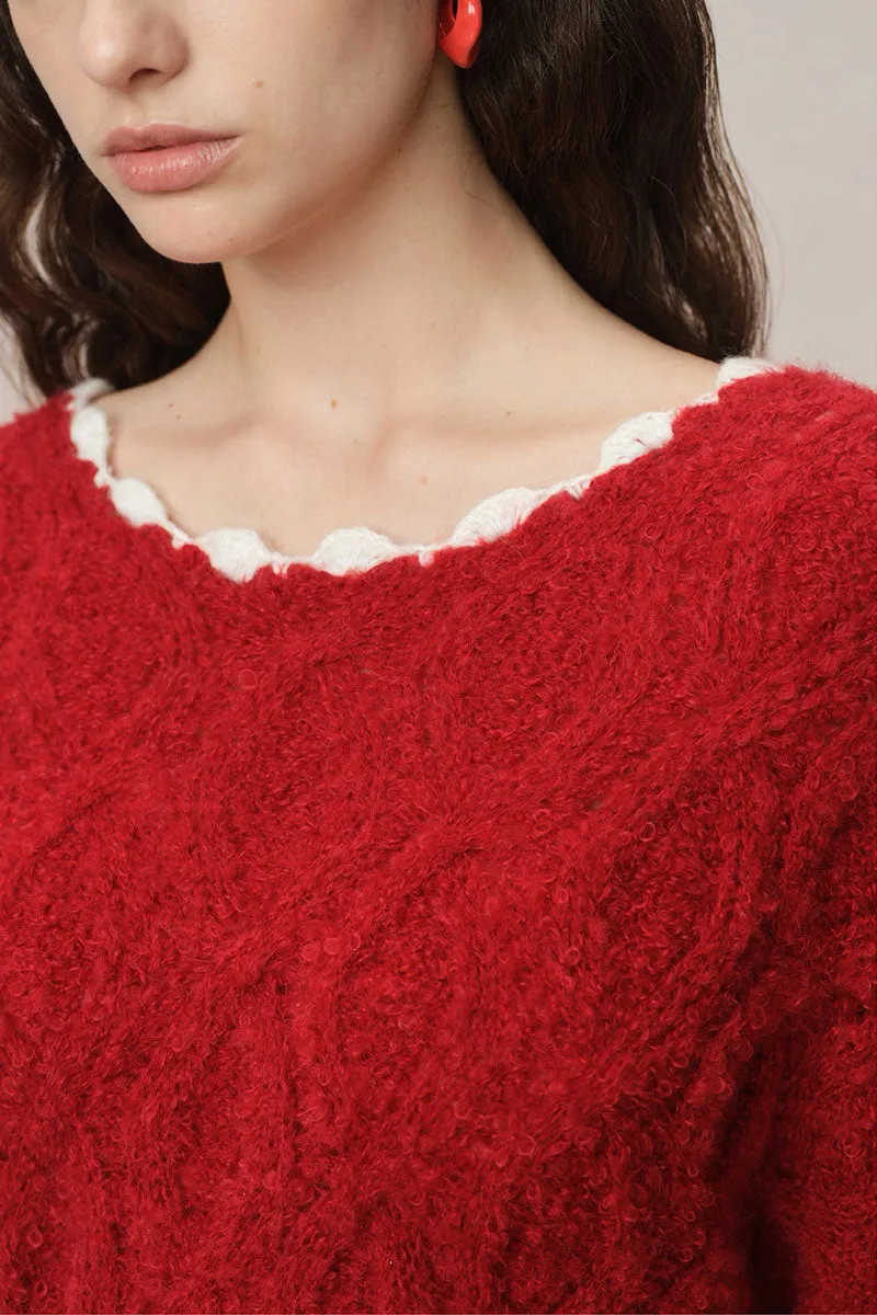 Oversized Mohair-Blend Cable Knit Scoop Neck Sweater